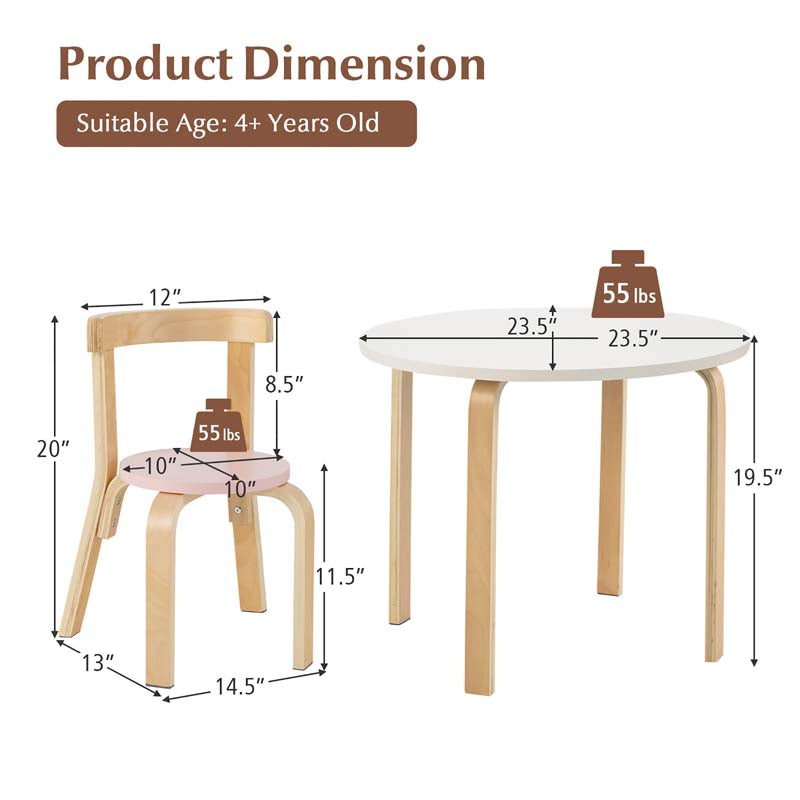 5 Piece Bentwood Kids Table & Chair Set, Toddler Activity Table with Toy Bricks & 4 Chairs for Craft Art, Daycare, Playroom & Classroom