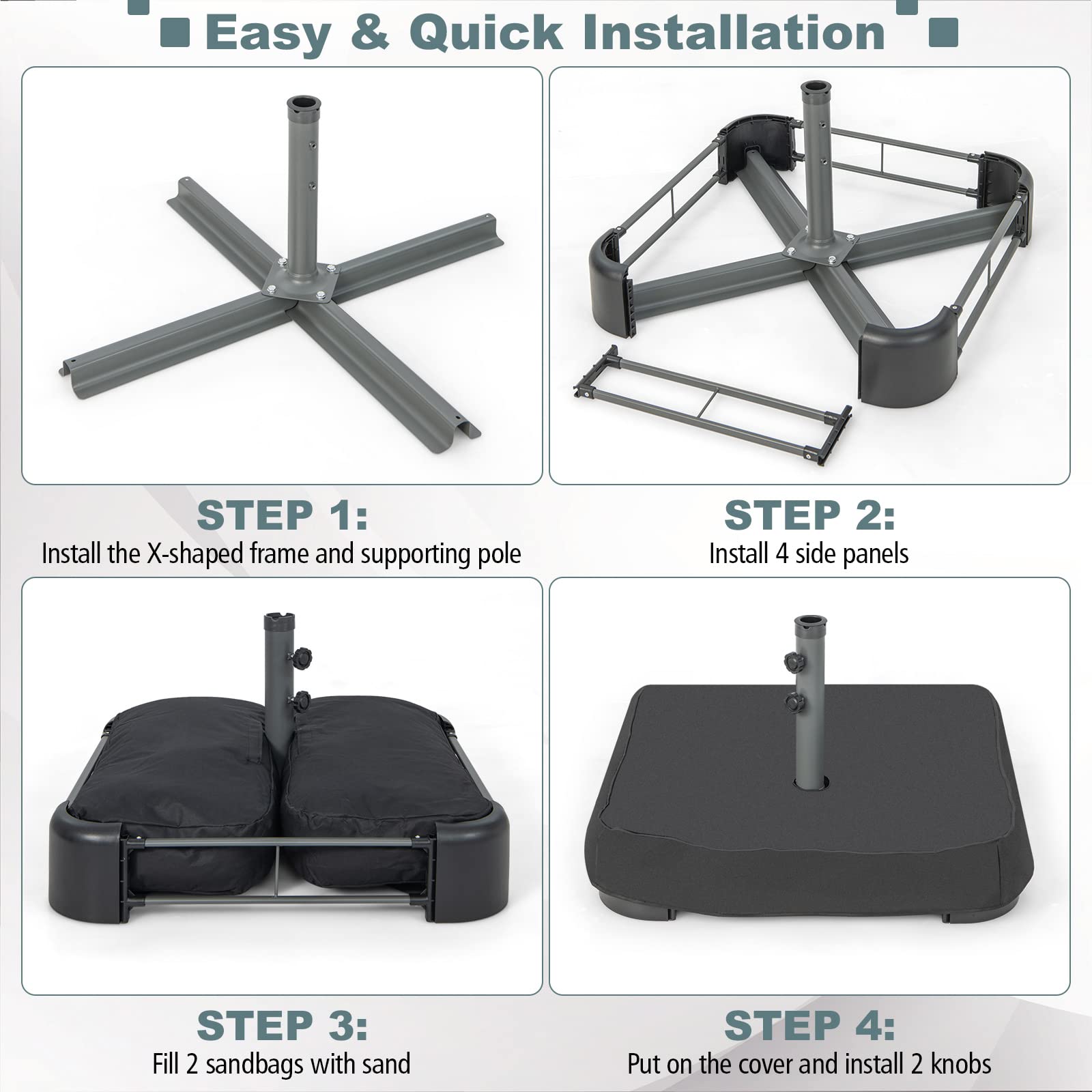 220LBS Heavy Duty Sand-Filled Market Offset Umbrella Base with 2 Sandbags & All-Weather Cover, Fits 1.9" Poles for Patio & Poolside Umbrellas