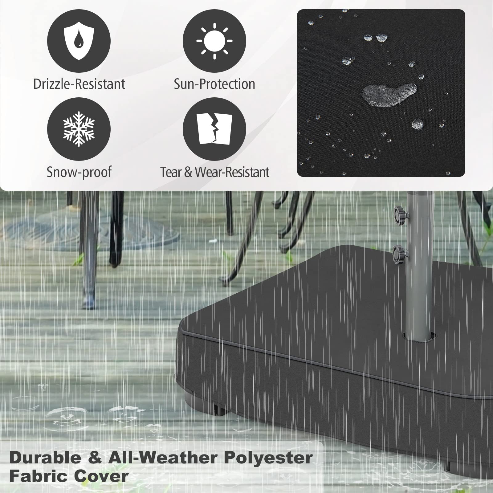 220LBS Heavy Duty Sand-Filled Market Offset Umbrella Base with 2 Sandbags & All-Weather Cover, Fits 1.9" Poles for Patio & Poolside Umbrellas