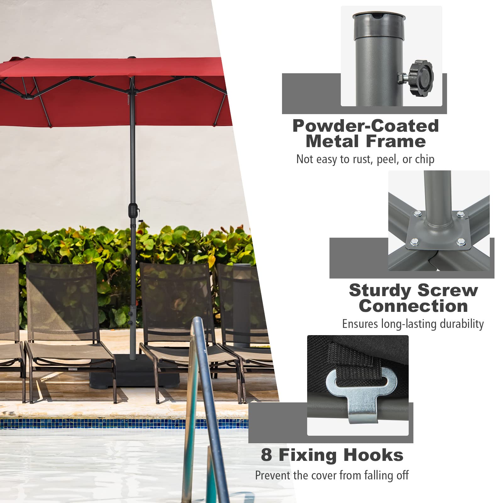 220LBS Heavy Duty Sand-Filled Market Offset Umbrella Base with 2 Sandbags & All-Weather Cover, Fits 1.9" Poles for Patio & Poolside Umbrellas