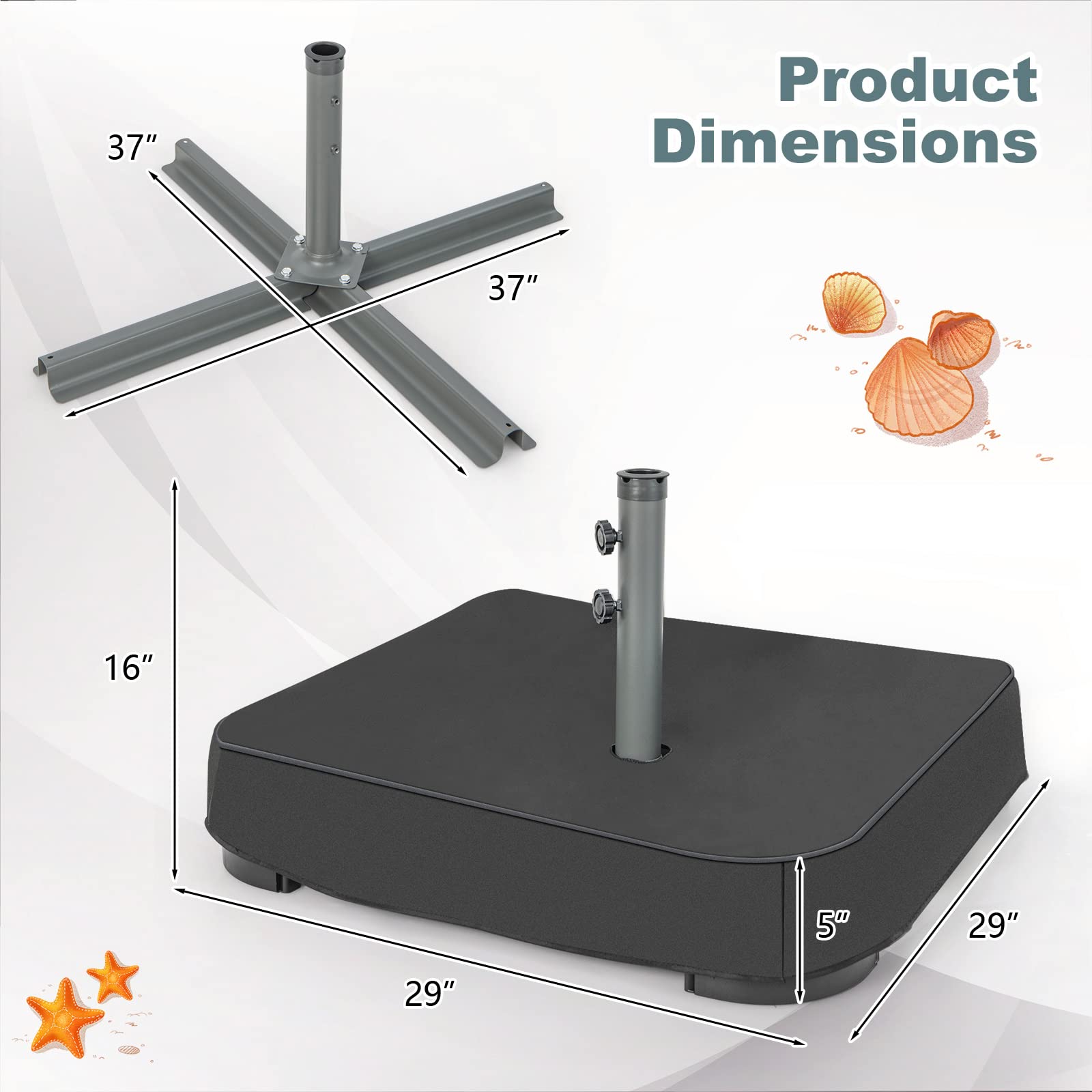 220LBS Heavy Duty Sand-Filled Market Offset Umbrella Base with 2 Sandbags & All-Weather Cover, Fits 1.9" Poles for Patio & Poolside Umbrellas