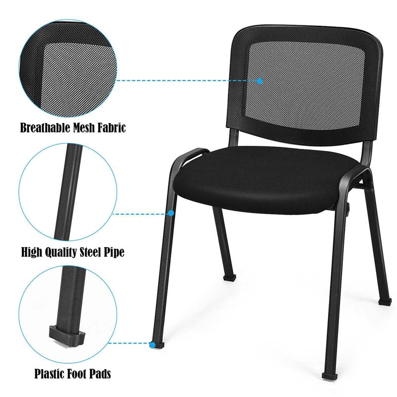 Set of 5 Stackable Conference Chairs with Mesh Back, Ergonomic Office Waiting Room Guest Reception Chairs