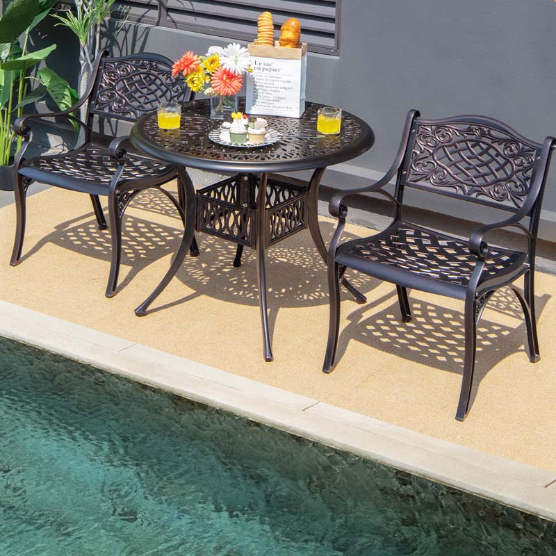 2/4Pcs All-Weather Cast Aluminum Chairs with Armrests & Curved Seats, Outdoor Dining Chairs Patio Bistro Armchairs for Backyard Garden Poolside