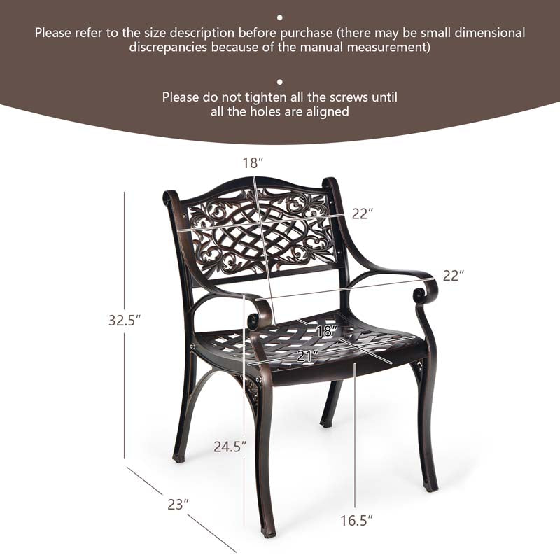 2/4Pcs All-Weather Cast Aluminum Chairs with Armrests & Curved Seats, Outdoor Dining Chairs Patio Bistro Armchairs for Backyard Garden Poolside