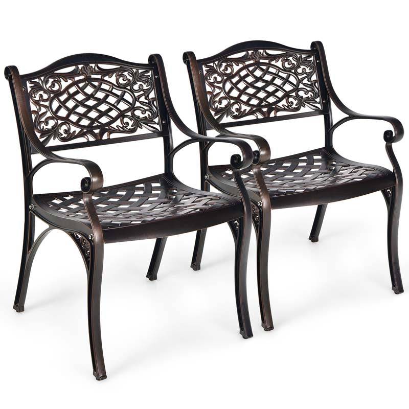 2/4Pcs All-Weather Cast Aluminum Chairs with Armrests & Curved Seats, Outdoor Dining Chairs Patio Bistro Armchairs