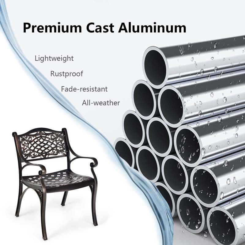 2/4Pcs All-Weather Cast Aluminum Chairs with Armrests & Curved Seats, Outdoor Dining Chairs Patio Bistro Armchairs for Backyard Garden Poolside