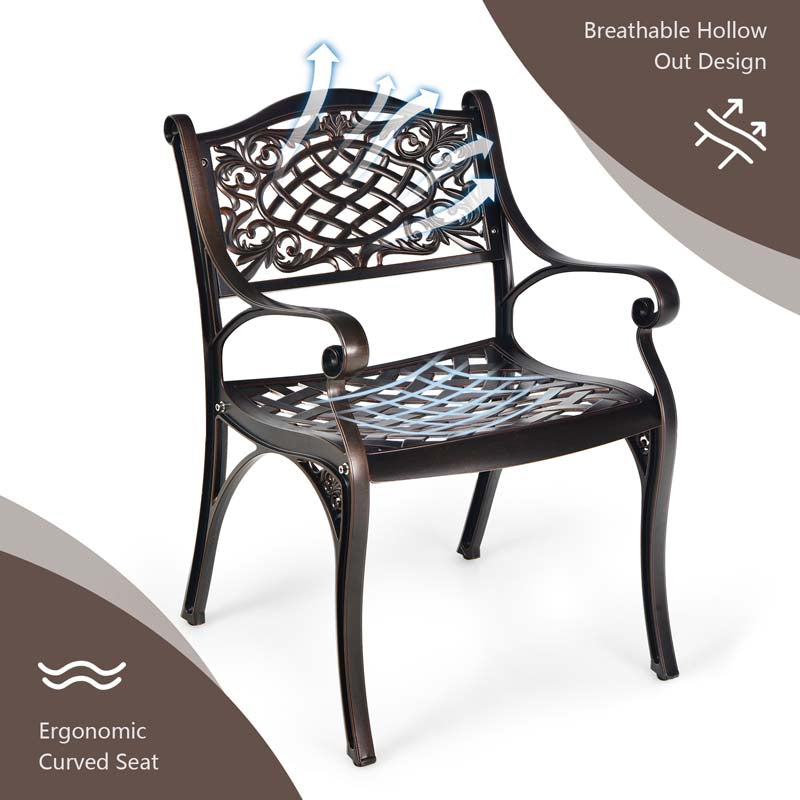 2/4Pcs All-Weather Cast Aluminum Chairs with Armrests & Curved Seats, Outdoor Dining Chairs Patio Bistro Armchairs for Backyard Garden Poolside