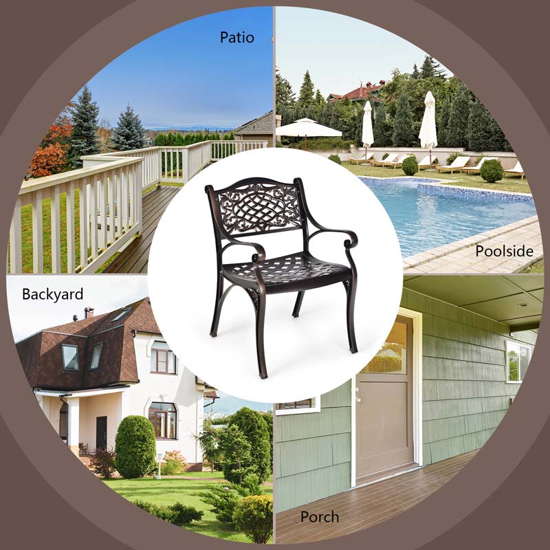 2/4Pcs All-Weather Cast Aluminum Chairs with Armrests & Curved Seats, Outdoor Dining Chairs Patio Bistro Armchairs for Backyard Garden Poolside