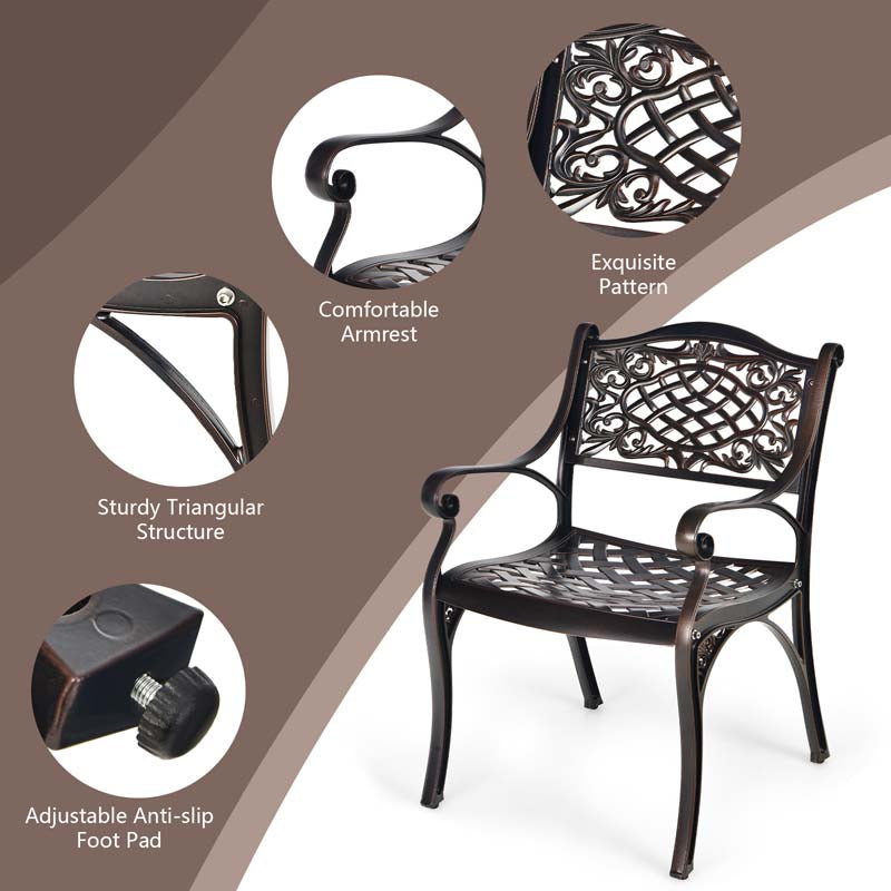 2/4Pcs All-Weather Cast Aluminum Chairs with Armrests & Curved Seats, Outdoor Dining Chairs Patio Bistro Armchairs for Backyard Garden Poolside