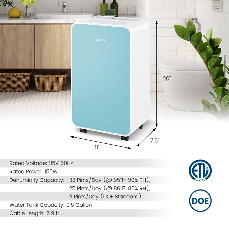 2500 Sq.Ft Dehumidifier for Basement, 32 Pints Portable Dehumidifier with Auto Defrost & Drain Hose, Sleep Mode, 24H Timer for Home Office