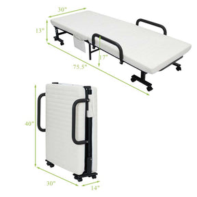 Folding Rollaway Bed with Mattress for Adult, Portable Guest Bed Frame with Adjustable 6 Position & Side Storage Pocket