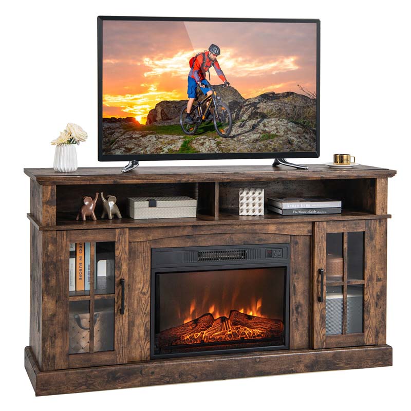 58" TV Console with 23" Fireplace Insert, Fireplace TV Stand for TVs up to 65 Inches, 1400W Electric Fireplace Heater