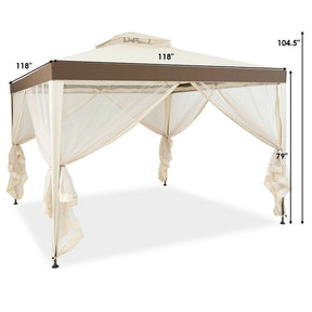 10 x 10 FT Patio Steel Gazebo with Netting, Vented Outdoor Canopy Gazebo Tent for House Party