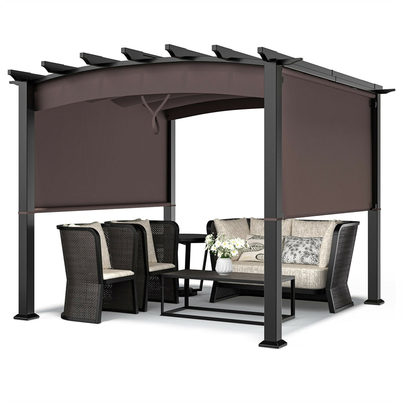 10 x 10 FT Patio Metal Pergola with Retractable Canopy Heavy-Duty Outdoor Pergola for Deck Backyard Garden