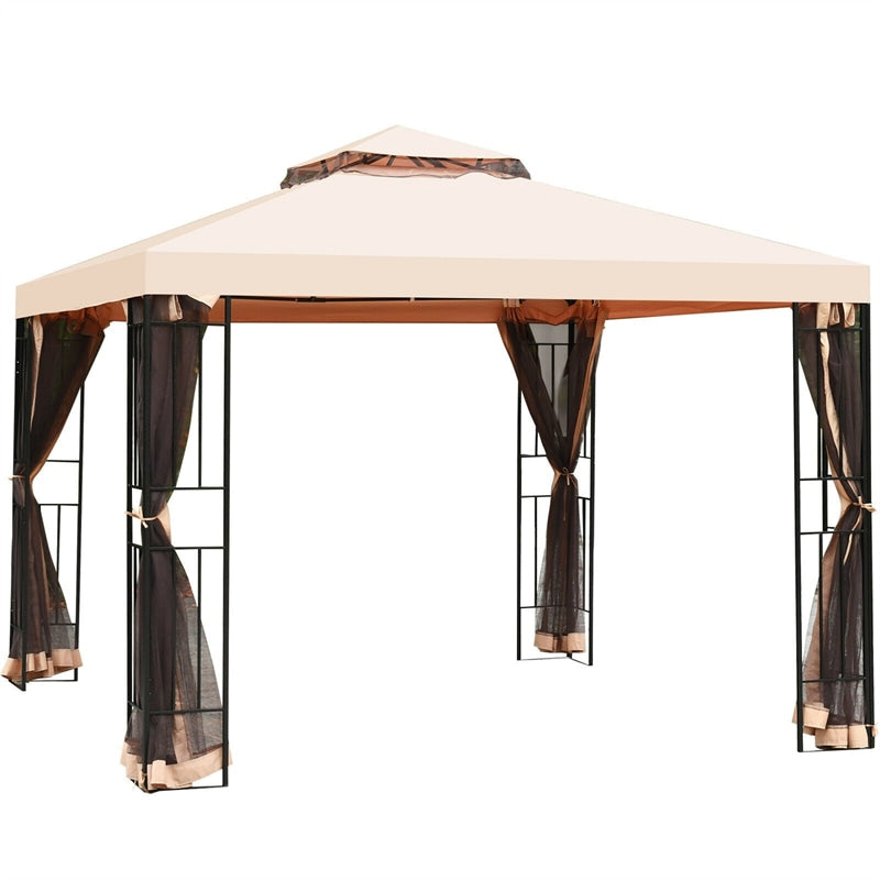 10' x 10' Steel Frame Patio Gazebo with Mosquito Netting, 2-Tier Vented Roof Outdoor Canopy Gazebo Tent for Backyard, Garden, Poolside
