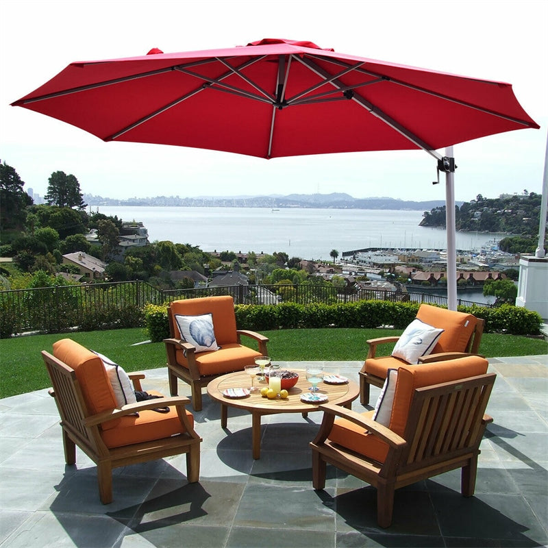 11 FT Patio Offset Cantilever Umbrella 360° Rotation Tilt with Cross Base & Crank Handle