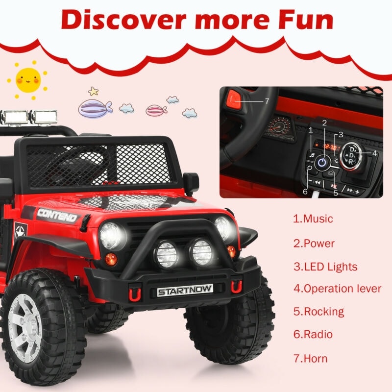 Kids Ride on Jeep Car 12V Battery Powered Electric Riding Toy Truck with Remote Control, Lights & Music