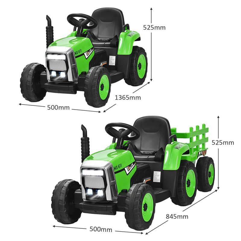 12V Kids Ride On Tractor with Detachable Trailer, 3-Gear Ground Loader & Remote Control, Riding Toy Tractor Electric Vehicle for Ages 3+