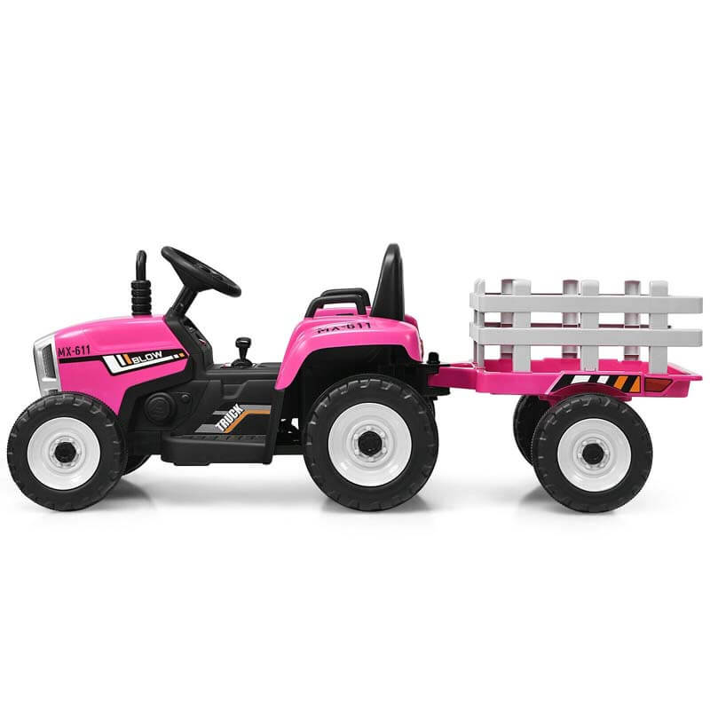 12V Kids Ride On Tractor with Detachable Trailer, 3-Gear Ground Loader & Remote Control, Riding Toy Tractor Electric Vehicle for Ages 3+