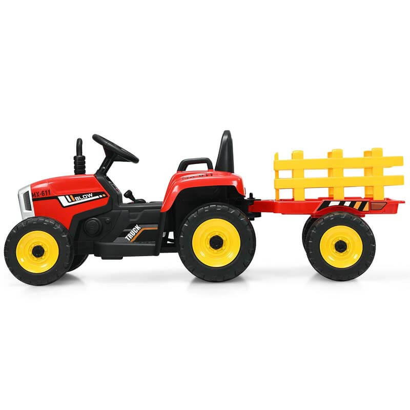 12V Kids Ride On Tractor with Detachable Trailer, 3-Gear Ground Loader & Remote Control, Riding Toy Tractor Electric Vehicle for Ages 3+
