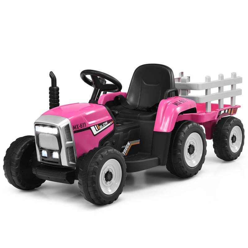 12V Kids Ride On Tractor with Detachable Trailer, 3-Gear Ground Loader & Remote Control, Riding Toy Tractor Electric Vehicle for Ages 3+