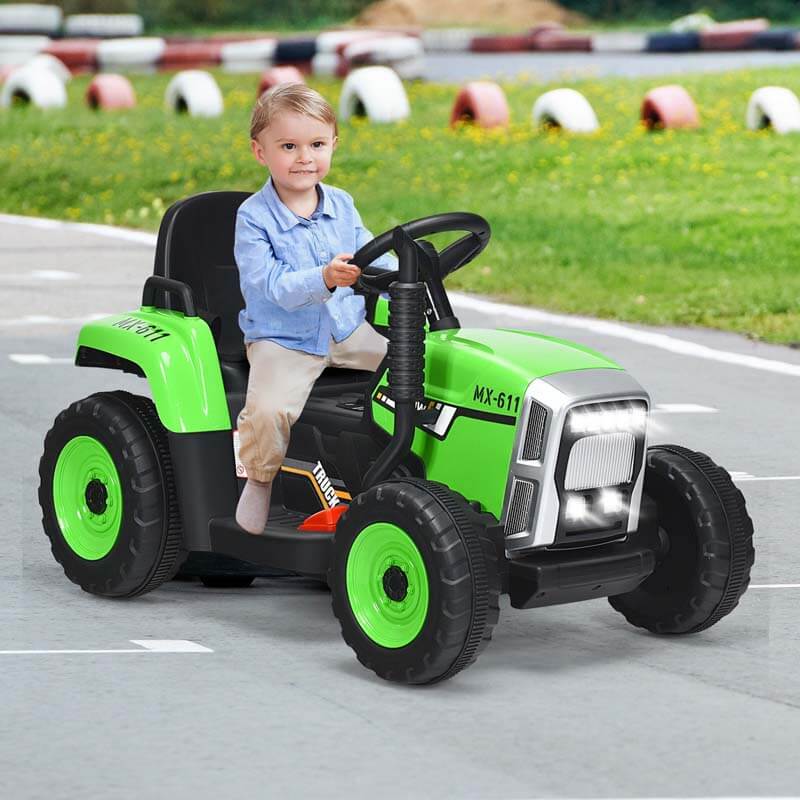 12V Kids Ride On Tractor with Detachable Trailer, 3-Gear Ground Loader & Remote Control, Riding Toy Tractor Electric Vehicle for Ages 3+