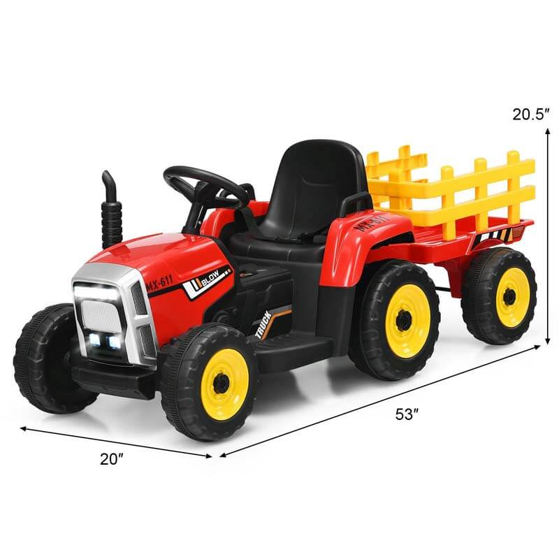 12V Kids Ride On Tractor with Detachable Trailer, 3-Gear Ground Loader & Remote Control, Riding Toy Tractor Electric Vehicle for Ages 3+