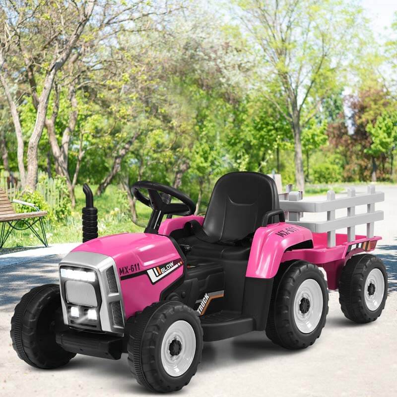 12V Kids Ride On Tractor with Detachable Trailer, 3-Gear Ground Loader & Remote Control, Riding Toy Tractor Electric Vehicle for Ages 3+