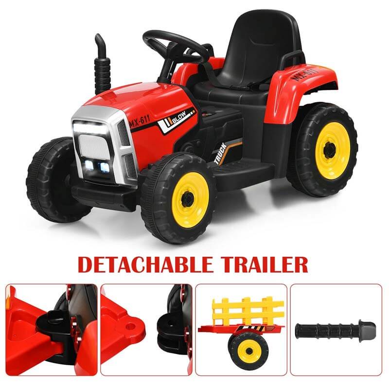 12V Kids Ride On Tractor with Detachable Trailer, 3-Gear Ground Loader & Remote Control, Riding Toy Tractor Electric Vehicle for Ages 3+