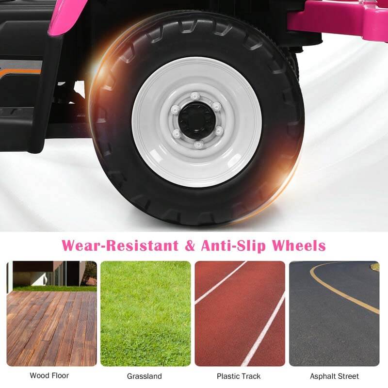 12V Kids Ride On Tractor with Detachable Trailer, 3-Gear Ground Loader & Remote Control, Riding Toy Tractor Electric Vehicle for Ages 3+