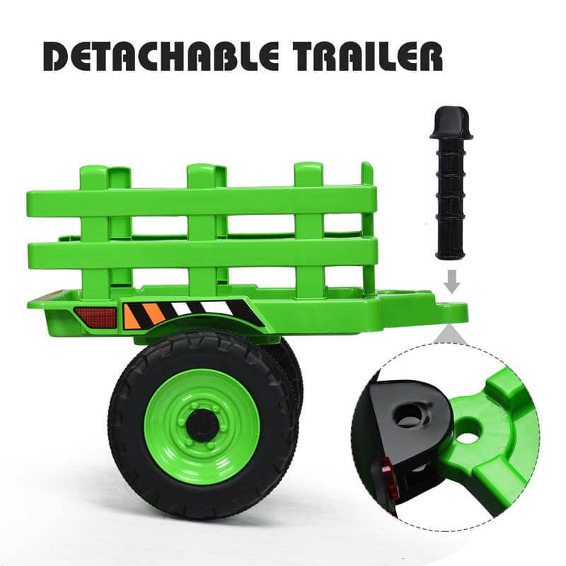 12V Kids Ride On Tractor with Detachable Trailer, 3-Gear Ground Loader & Remote Control, Riding Toy Tractor Electric Vehicle for Ages 3+