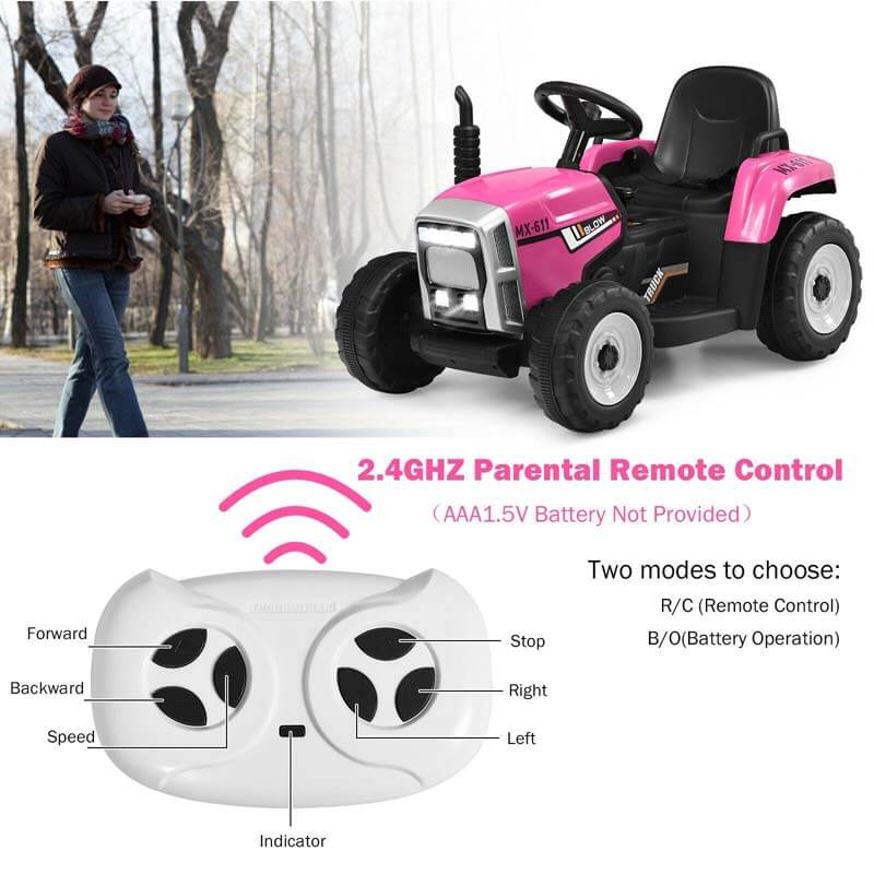 12V Kids Ride On Tractor with Detachable Trailer, 3-Gear Ground Loader & Remote Control, Riding Toy Tractor Electric Vehicle for Ages 3+