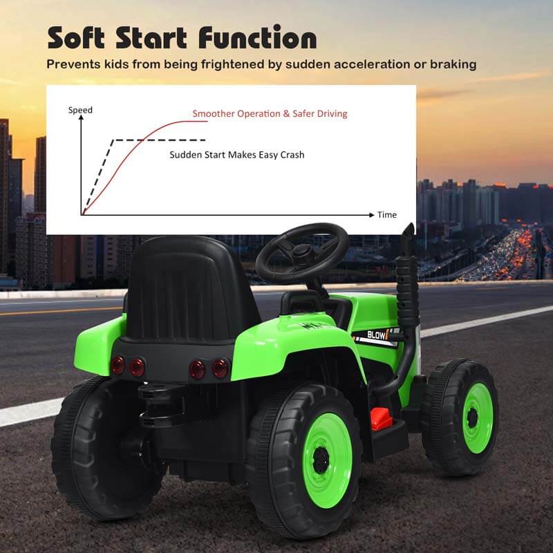 12V Kids Ride On Tractor with Detachable Trailer, 3-Gear Ground Loader & Remote Control, Riding Toy Tractor Electric Vehicle for Ages 3+