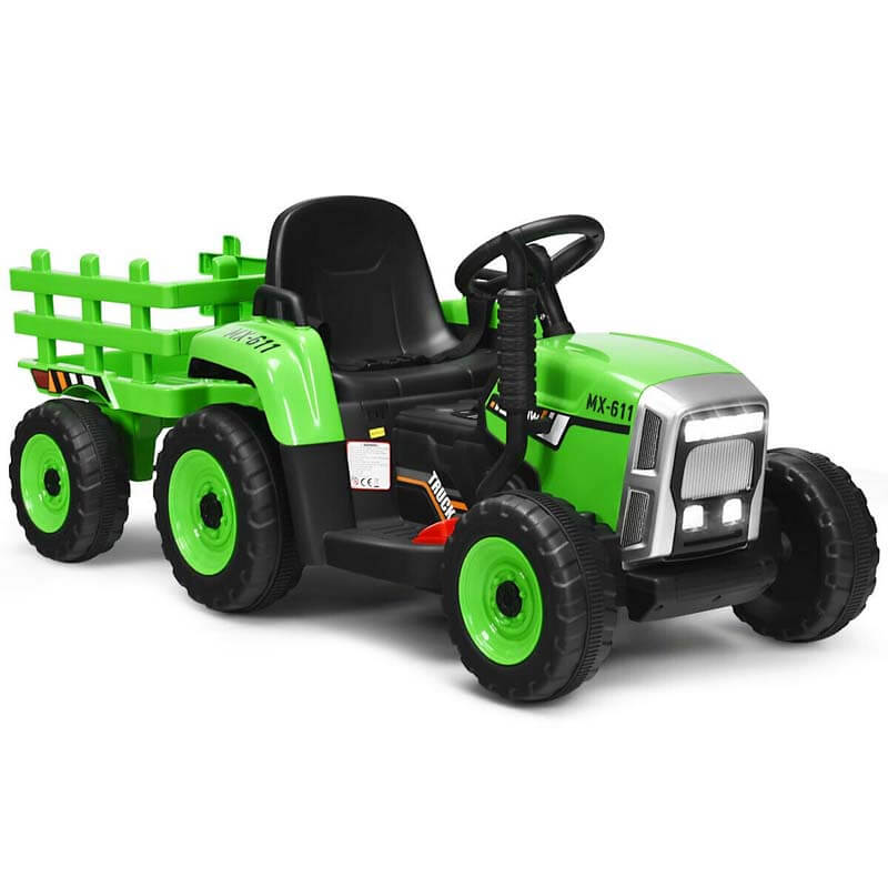 12V Kids Ride On Tractor with Detachable Trailer, 3-Gear Ground Loader & Remote Control, Riding Toy Tractor Electric Vehicle for Ages 3+