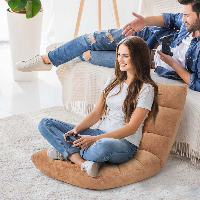 Memory Foam Floor Chair, 14-Position Adjustable Folding Gaming Sofa Chair with Back Support, Chaise Lounge Sleeper Bed Couch Recliner