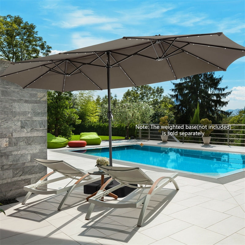 15FT Double-Sided Patio Umbrella with 48 Solar LED Lights & Crank, 12 Ribs Large Outdoor Market Umbrella for Poolside, Garden & Backyard