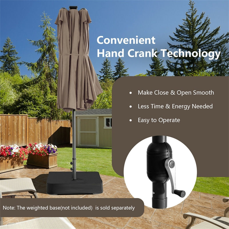 15FT Double-Sided Patio Umbrella with 48 Solar LED Lights & Crank, 12 Ribs Large Outdoor Market Umbrella for Poolside, Garden & Backyard