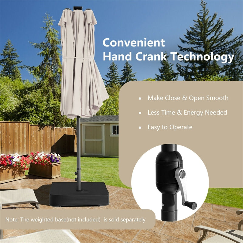 15FT Double-Sided Patio Umbrella with 48 Solar LED Lights & Crank, 12 Ribs Large Outdoor Market Umbrella for Poolside, Garden & Backyard