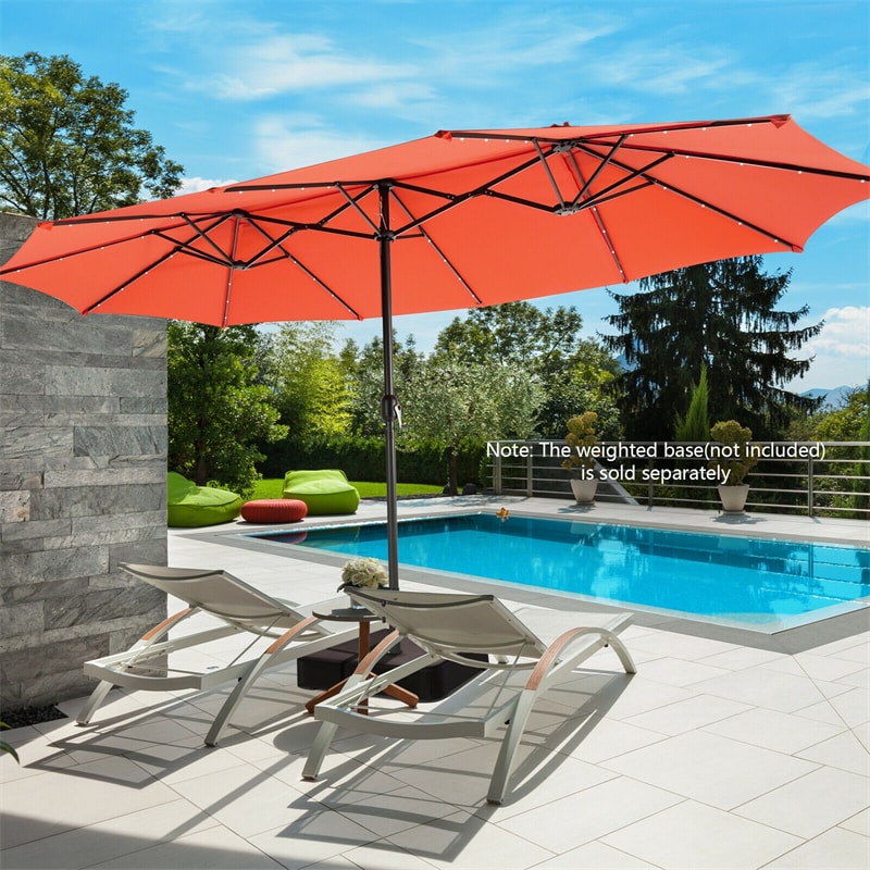 15FT Double-Sided Patio Umbrella with 48 Solar LED Lights & Crank, 12 Ribs Large Outdoor Market Umbrella for Poolside, Garden & Backyard