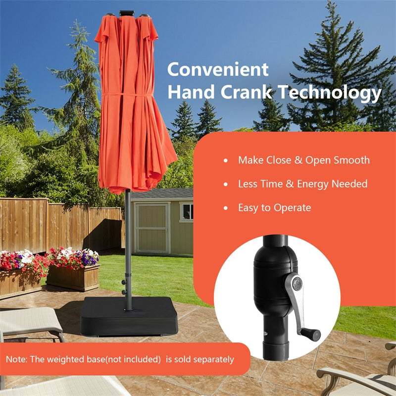 15FT Double-Sided Patio Umbrella with 48 Solar LED Lights & Crank, 12 Ribs Large Outdoor Market Umbrella for Poolside, Garden & Backyard