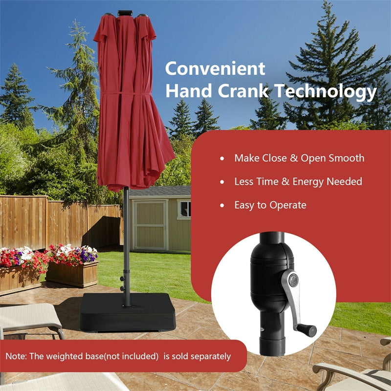 15FT Double-Sided Patio Umbrella with 48 Solar LED Lights & Crank, 12 Ribs Large Outdoor Market Umbrella for Poolside, Garden & Backyard