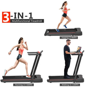 3-in-1 Folding Treadmill with Large Desk, 2.25HP Under Desk Treadmill, Workout Running Machine for Home Gym Office with LCD Speakers