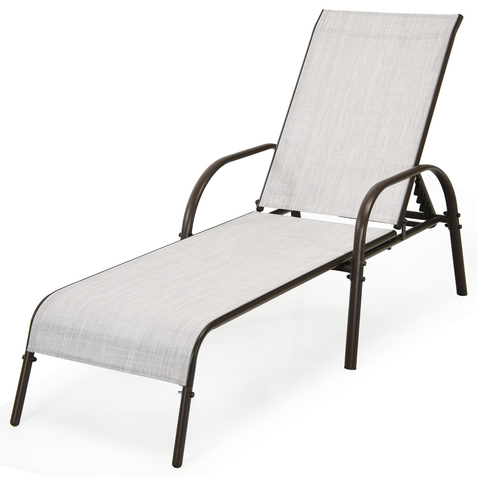 2 Pcs 5-Position Fabric Folding Outdoor Chaise Lounge Chairs, Lightweight Pool Chairs Patio Lawn Recliner Sun Lounger