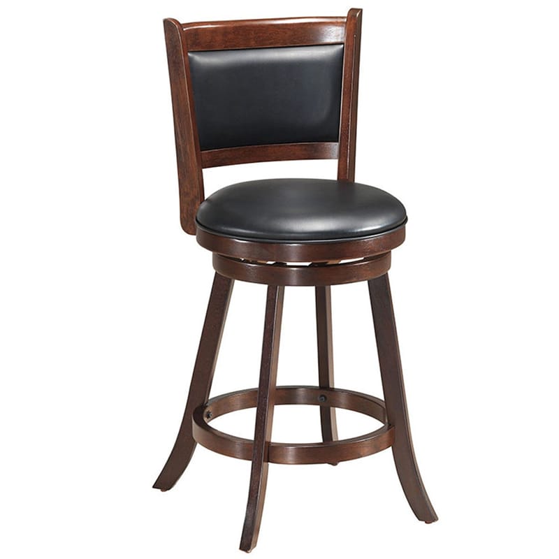 24" Wood Swivel Bar Stools Set of 2 with Back & PVC Leather Cushion Seat, Upholstered Counter Height Bar Chairs for Kitchen Dining Room