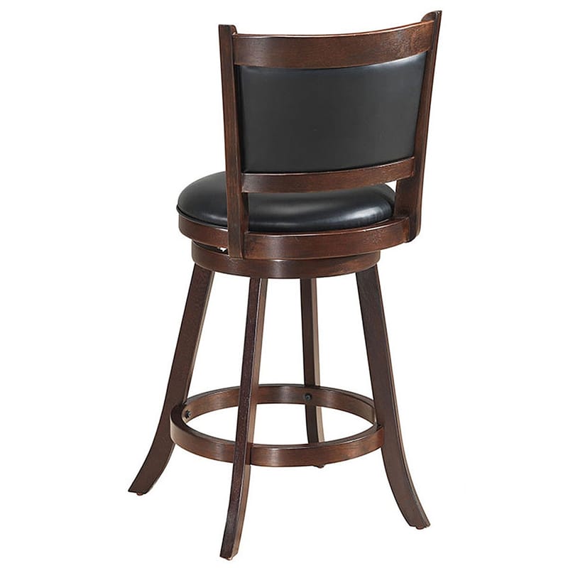 24" Wood Swivel Bar Stools Set of 2 with Back & PVC Leather Cushion Seat, Upholstered Counter Height Bar Chairs for Kitchen Dining Room
