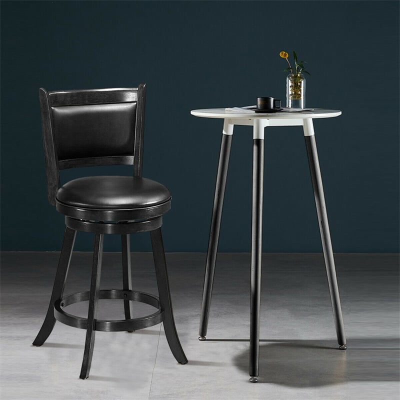 24" Wood Swivel Bar Stools Set of 2 with Back & PVC Leather Cushion Seat, Upholstered Counter Height Bar Chairs for Kitchen Dining Room