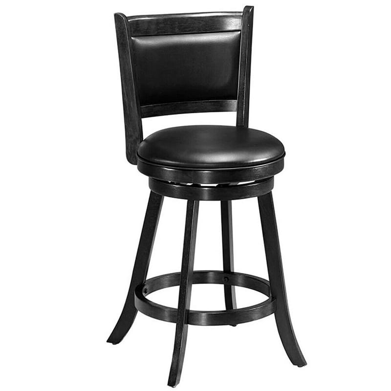 24" Wood Swivel Bar Stools Set of 2 with Back & PVC Leather Cushion Seat, Upholstered Counter Height Bar Chairs for Kitchen Dining Room