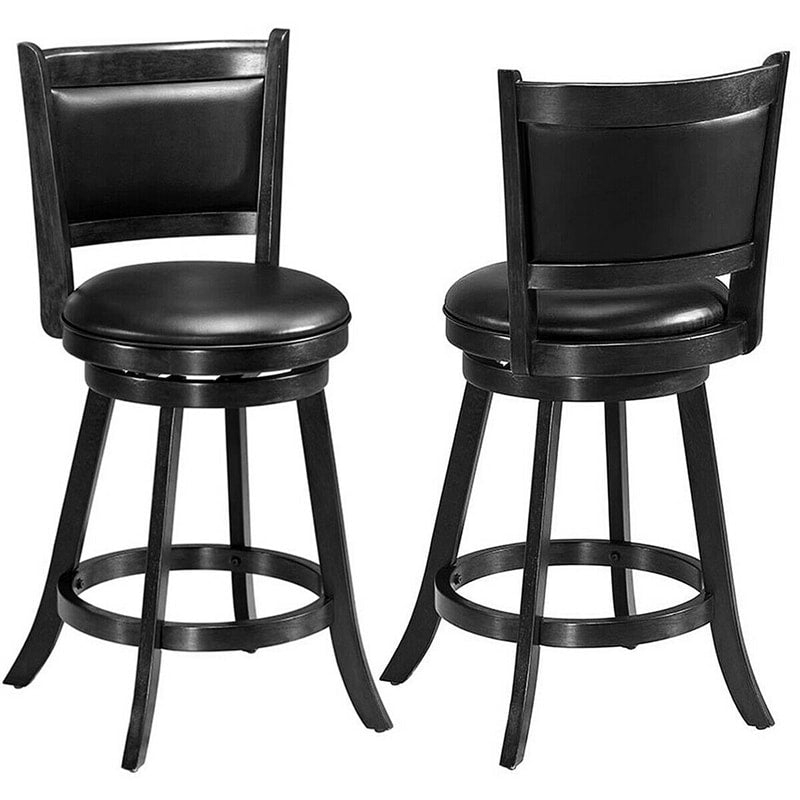 24" Wood Swivel Bar Stools Set of 2 with Back & PVC Leather Cushion Seat, Upholstered Counter Height Bar Chairs for Kitchen Dining Room
