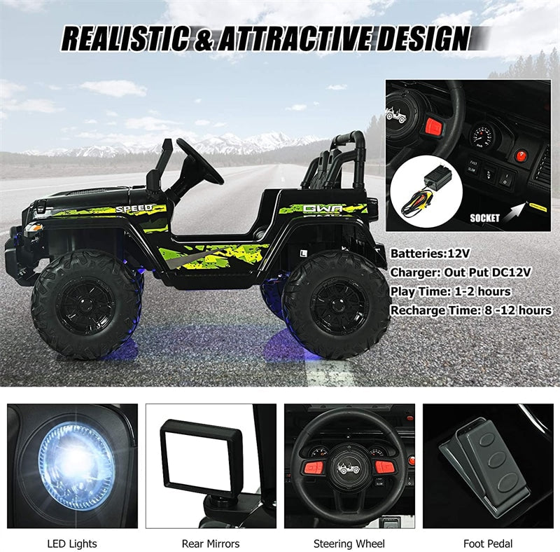 Kids Ride on Jeep Truck 12V Battery Powered Electric Vehicle with 2.4G Remote Control