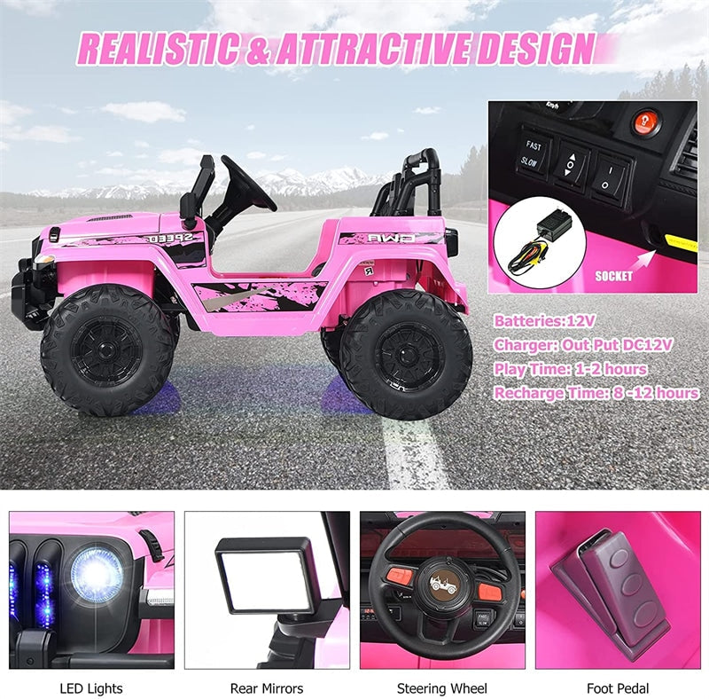 Kids Ride on Jeep Truck 12V Battery Powered Electric Vehicle with 2.4G Remote Control